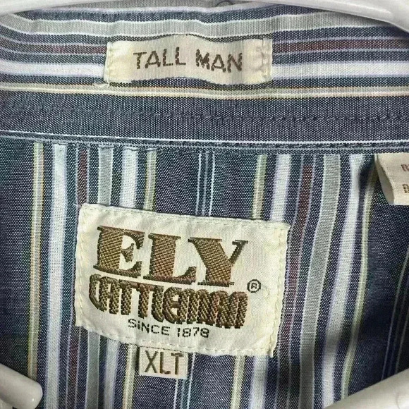 Ely Cattleman Pearl Snap Western Shirt Men XLT Tall Man Striped Blue Rodeo - Picture 3 of 9
